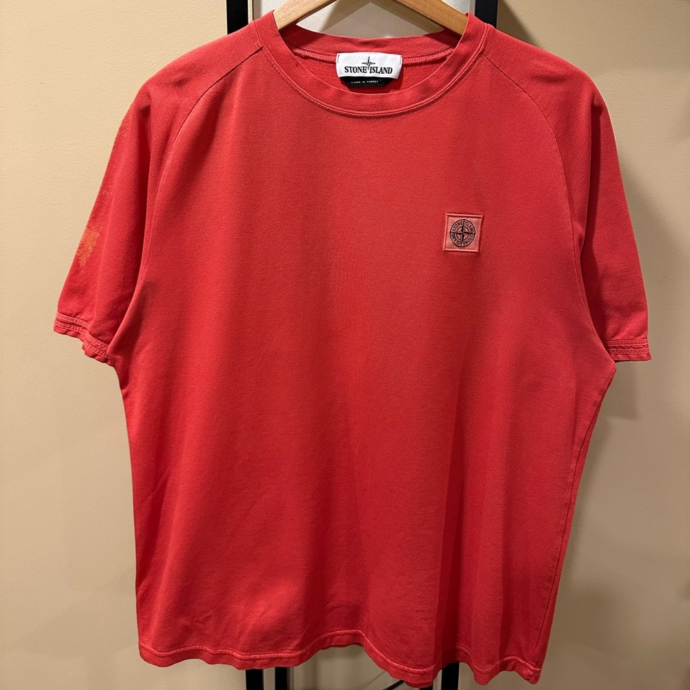 Stone Island Red Logo Short Sleeve T-Shirt